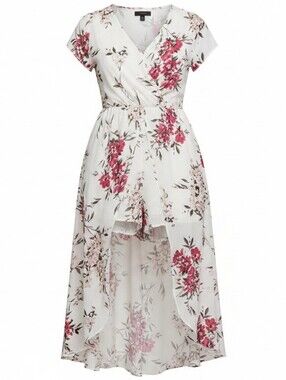 TORRID | Floral Challis Overskirt Romper Shorts Boho Cottagecore White Pink | 22